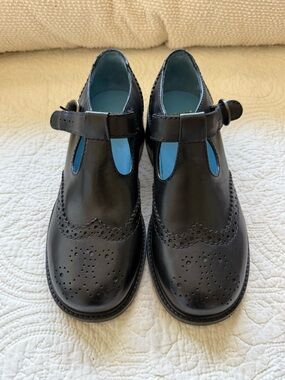 Black T-Strap Brogue Mules for Women